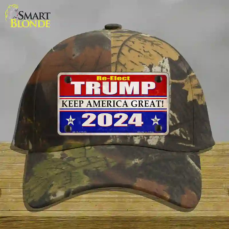 Re-Elect Trump 2024 Novelty License Plate Hat Cotton / Camoflauge