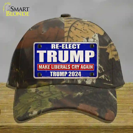 Re-Elect Trump 2024 Blue Novelty License Plate Hat Cotton / Camoflauge