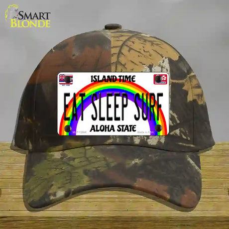 Eat Sleep Surf Hawaii Novelty License Plate Hat Cotton / Camoflauge