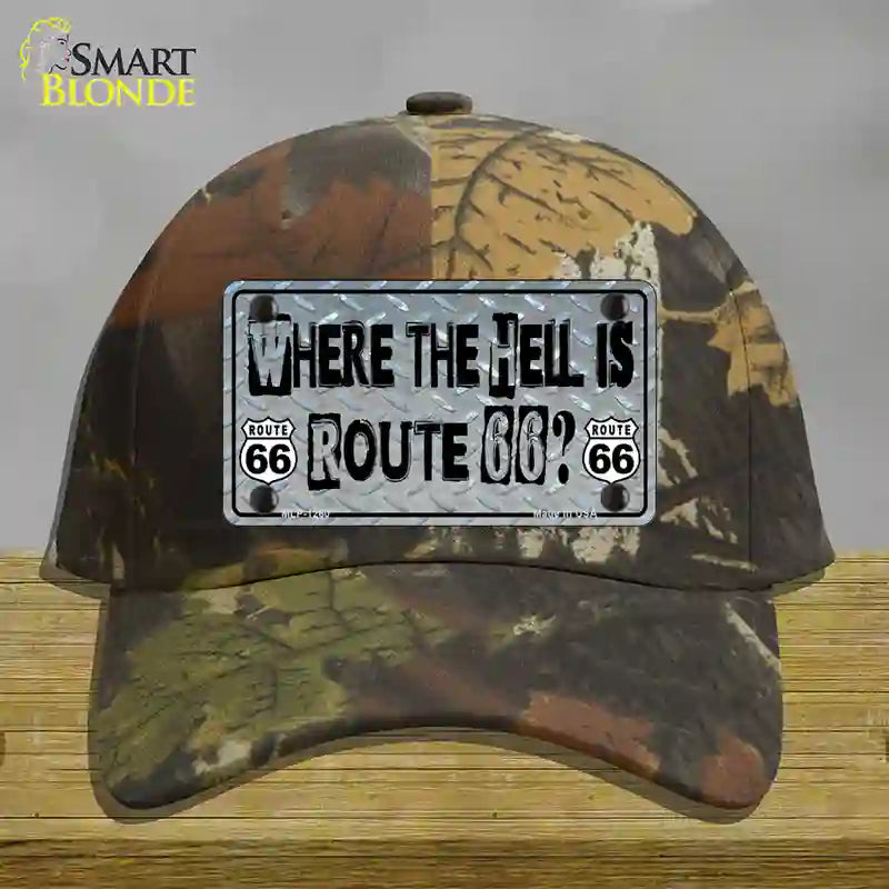 Where The Hell Is Route 66 Novelty License Plate Hat Cotton / Camoflauge