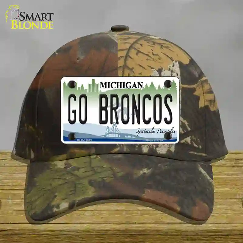 Go Broncos Michigan Novelty License Plate Hat Cotton / Camoflauge