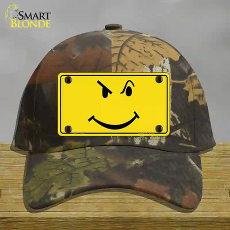 Defiant Smiley Novelty License Plate Hat Cotton / Camoflauge