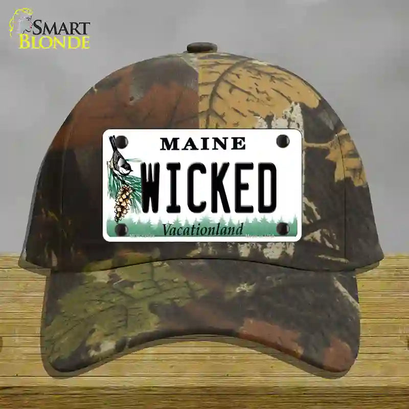 Wicked Maine Novelty License Plate Hat Cotton / Camoflauge