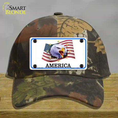 Waving Flag Bald Eagle Novelty License Plate Hat Cotton / Camoflauge