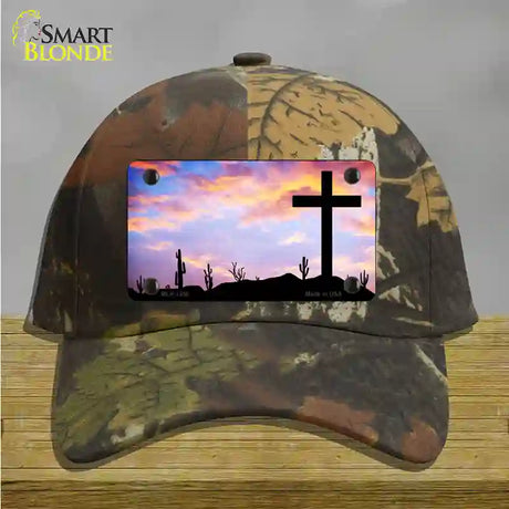 Cross Sunrise Photograph Novelty License Plate Hat Cotton / Camoflauge