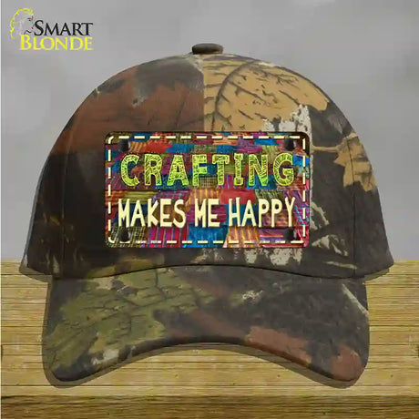 Crafting Makes Me Happy Novelty License Plate Hat Tag Cotton / Camoflauge