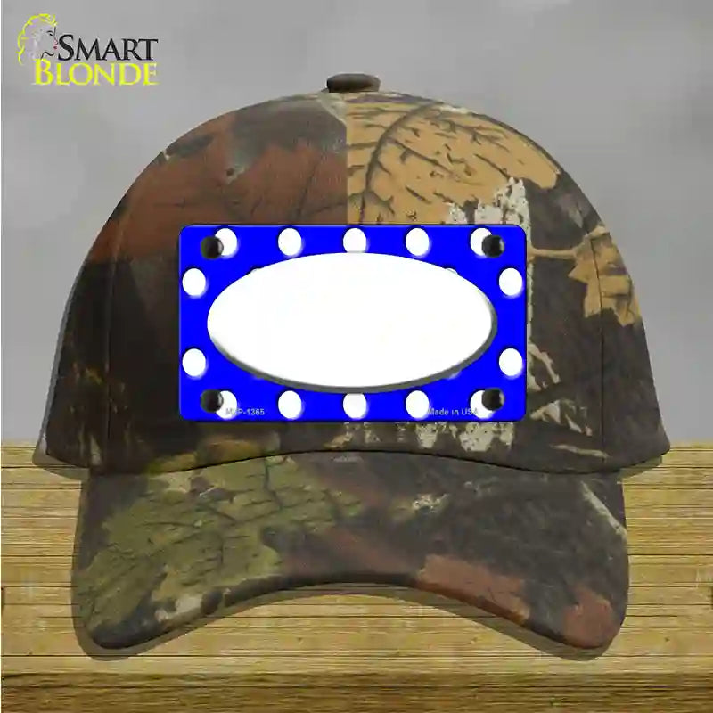 White Royal Blue Polka Dot Center Oval Novelty License Plate Hat Cotton / Camoflauge