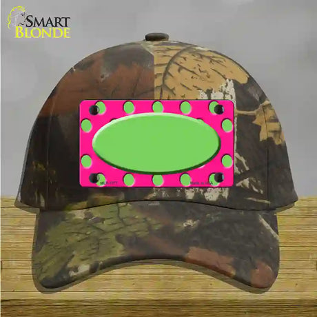 Lime Green Pink Polka Dot Lime Green Center Oval Novelty License Plate Hat Cotton / Camoflauge