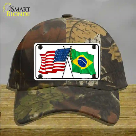 Brazil USA Crossed Flags Novelty License Plate Hat Tag Cotton / Camoflauge