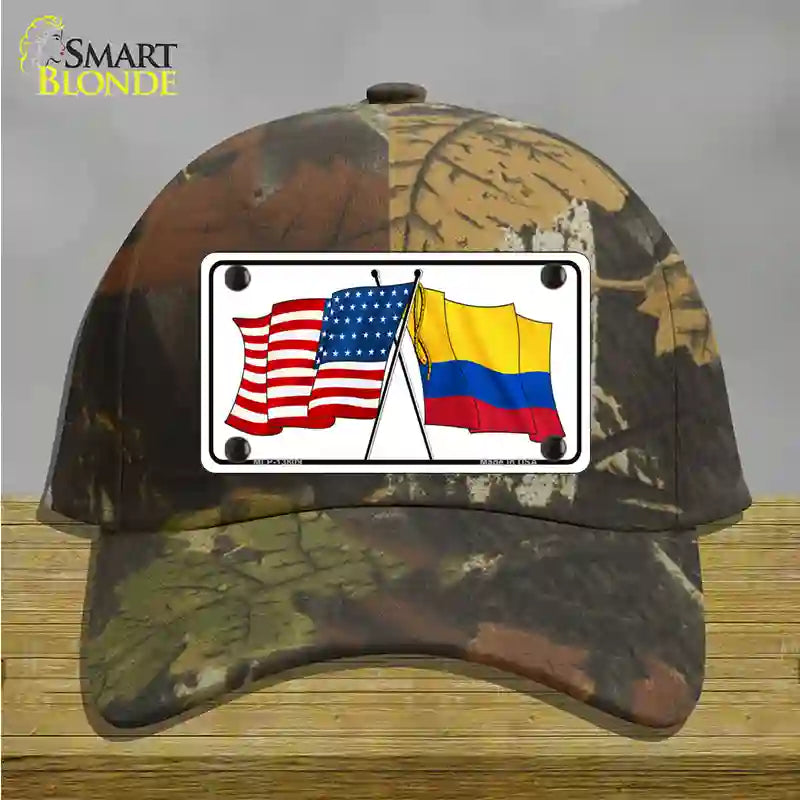 Colombia USA Crossed Flags Novelty License Plate Hat Tag Cotton / Camoflauge