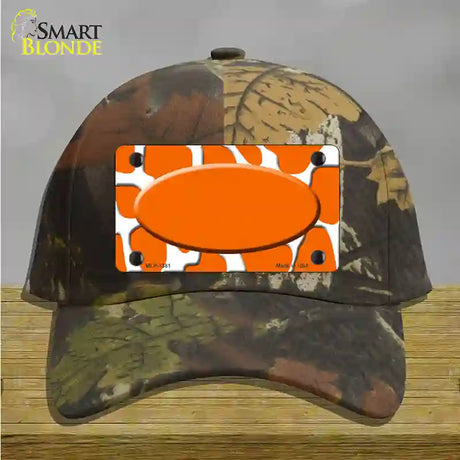 Orange White Giraffe Center Oval Novelty License Plate Hat Cotton / Camoflauge