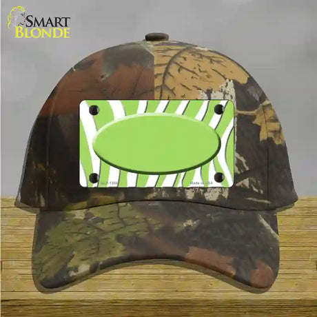 Lime Green White Zebra Center Oval Novelty License Plate Hat Cotton / Camoflauge