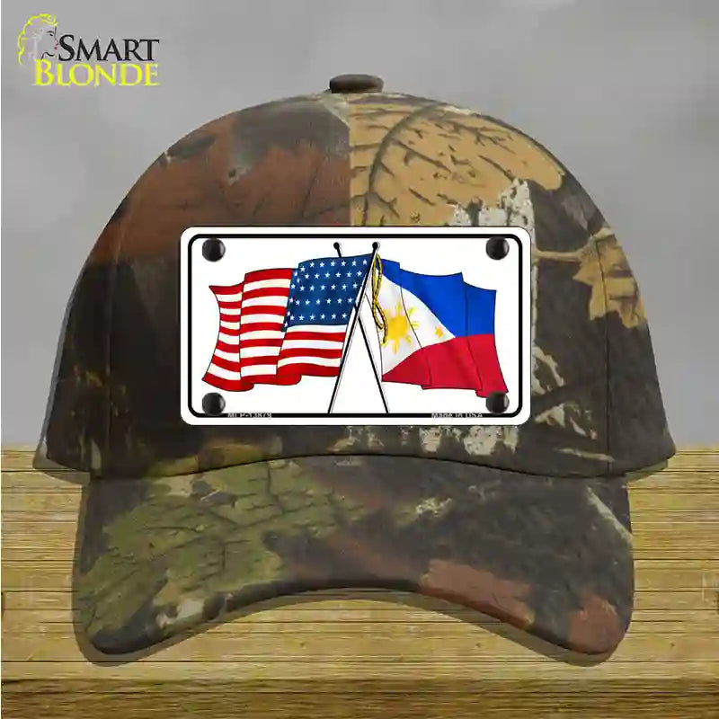 Philippines US Crossed Flag Novelty License Plate Hat Tag Cotton / Camoflauge