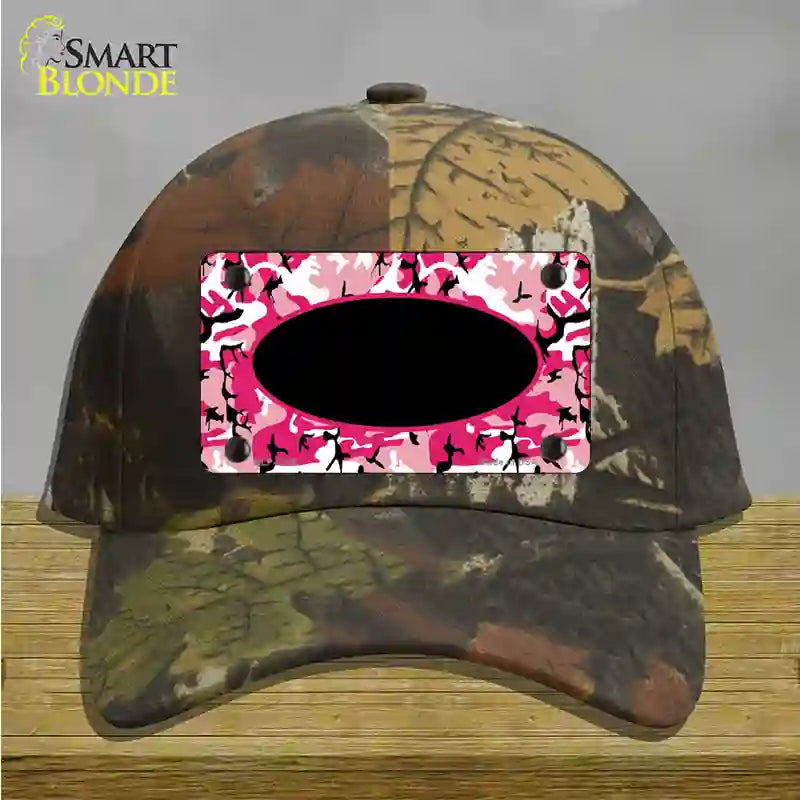 Pink Camo With Black Center Oval Novelty License Plate Hat Cotton / Camoflauge