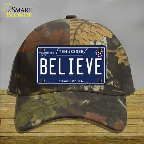 Believe Tennessee Blue Novelty License Plate Hat Tag Cotton / Camoflauge