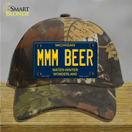 Mmm Beer Michigan Blue Novelty License Plate Hat Cotton / Camoflauge