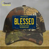 Blessed Michigan Blue Novelty License Plate Hat Cotton / Camoflauge