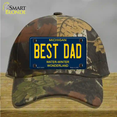 Best Dad Michigan Blue Novelty License Plate Hat Cotton / Camoflauge