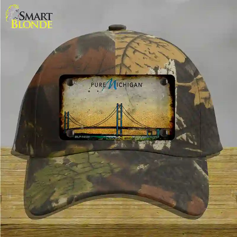 Pure Michigan Mackinac Bridge Rusty Novelty License Plate Hat Cotton / Camoflauge