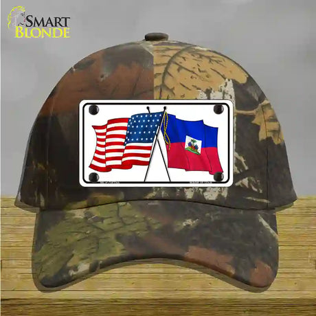 Haiti Crossed US Flag Novelty License Plate Hat Cotton / Camoflauge