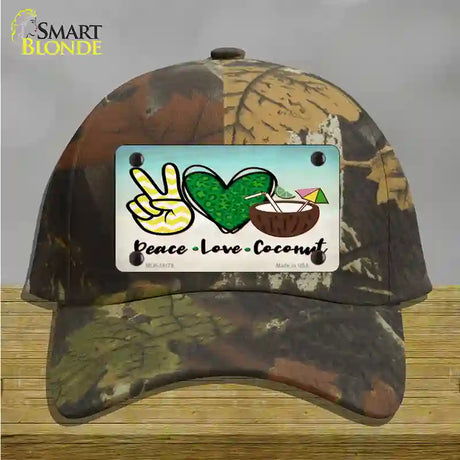 Peace Love Coconut Novelty License Plate Hat Cotton / Camoflauge