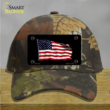 Waving American Flag Black Novelty License Plate Hat Cotton / Camoflauge