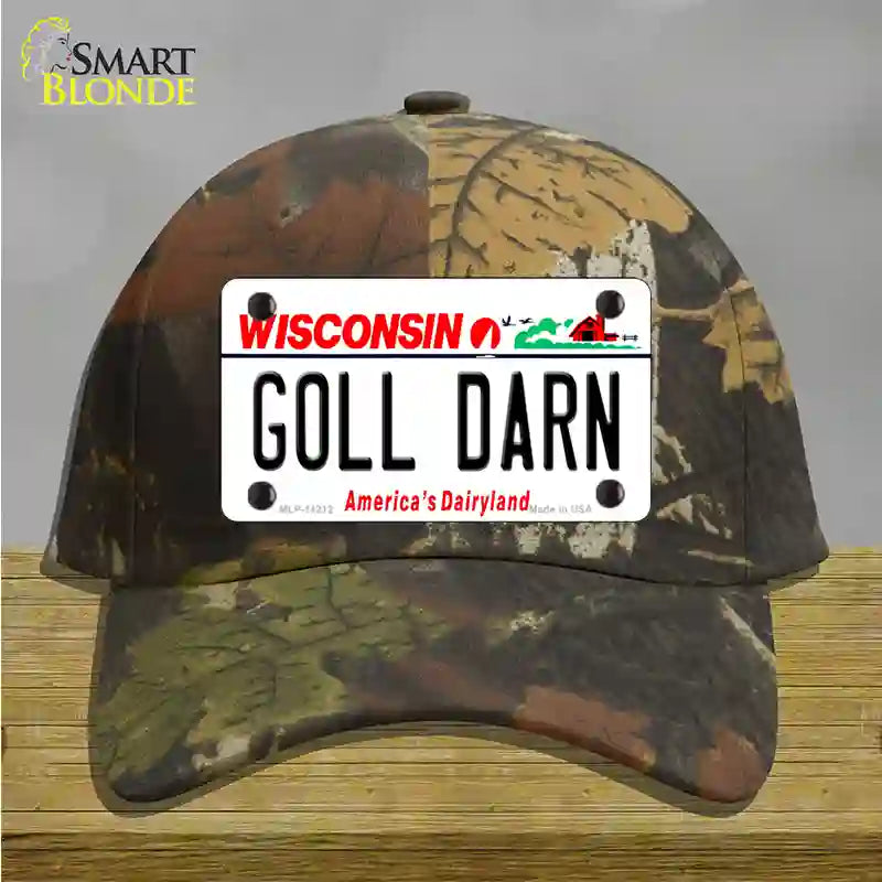 Goll Darn Wisconsin Novelty License Plate Hat Cotton / Camoflauge