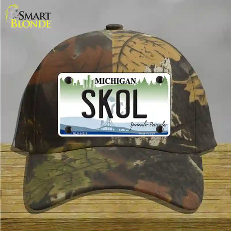 Skol Michigan Novelty License Plate Hat Cotton / Camoflauge