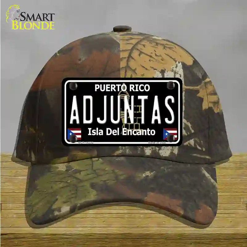 Adjuntas Puerto Rico Black Novelty License Plate Hat Cotton / Camoflauge