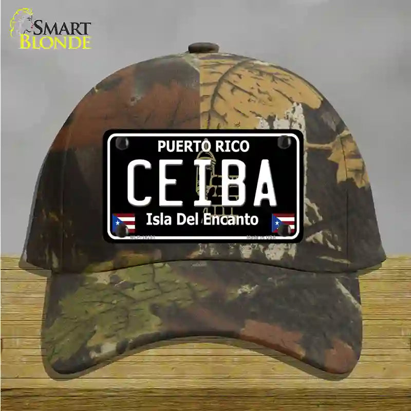 Ceiba Puerto Rico Black Novelty License Plate Hat Cotton / Camoflauge