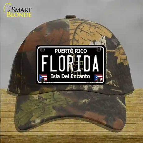 Florida Puerto Rico Black Novelty License Plate Hat Cotton / Camoflauge