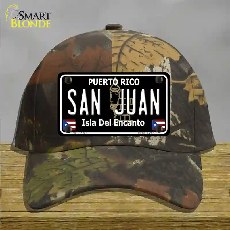 San Juan Puerto Rico Black Novelty License Plate Hat Black / Camo Cotton