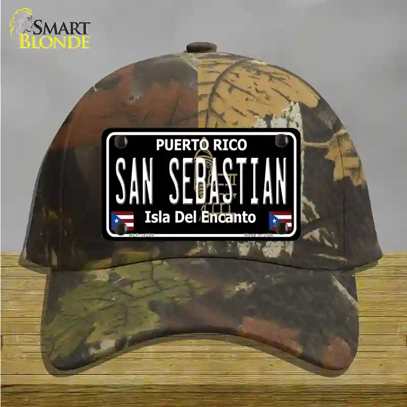 San Sebastian Puerto Rico Black Novelty License Plate Hat Cotton / Camoflauge