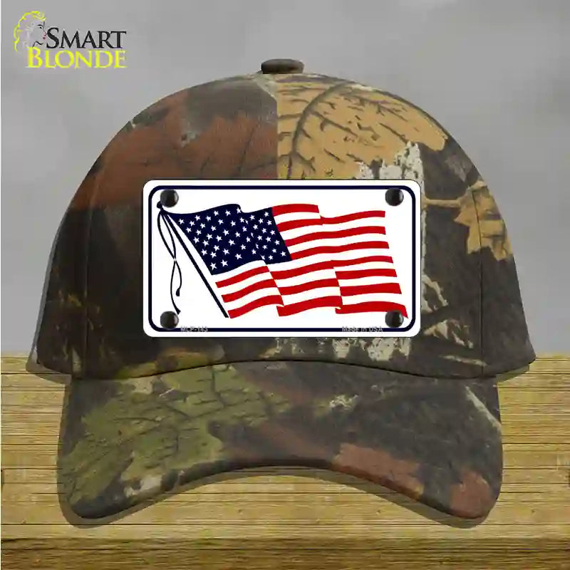 American Flag Waving White Novelty License Plate Hat Cotton / Camoflauge