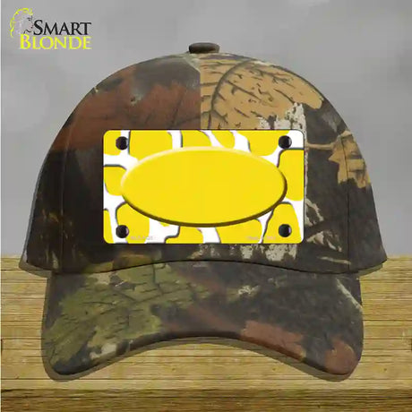 Yellow White Giraffe Yellow Center Oval Novelty License Plate Hat Cotton / Camoflauge