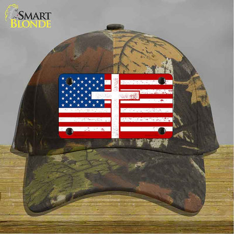 American Flag with Cross Novelty License Plate Hat HAT-MLP-14518