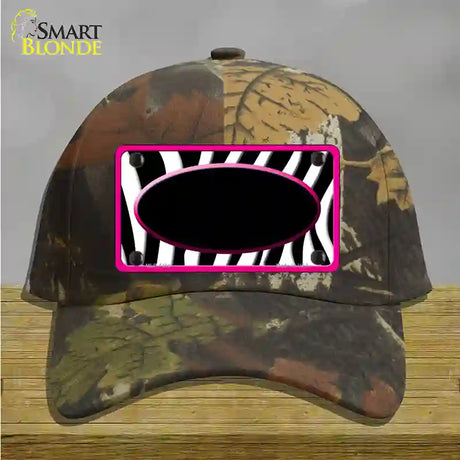 Black White Pink Zebra Center Oval Novelty License Plate Hat Cotton / Camoflauge