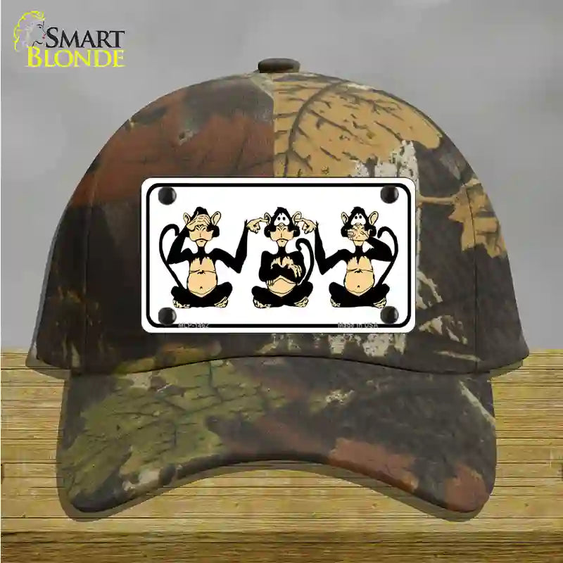 See Hear Speak Monkey Novelty License Plate Hat Cotton / Camoflauge