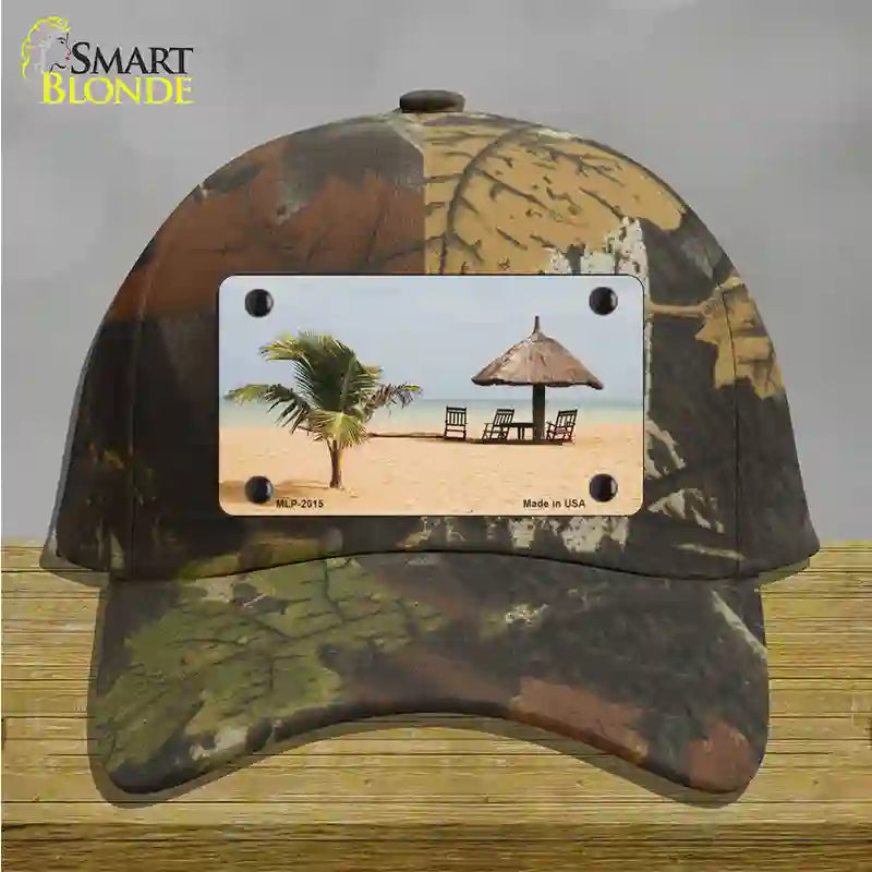 Tropical Beach Setting Novelty License Plate Hat Cotton / Camoflauge