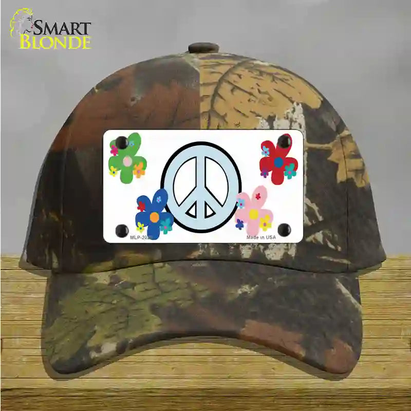 Peace Sign and Flowers Novelty License Plate Hat Cotton / Camoflauge