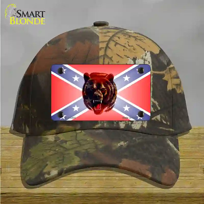 Confederate Flag Grizzly Bear Novelty License Plate Hat Cotton / Camoflauge