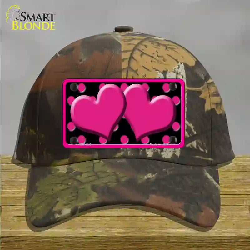 Hot Pink Black Polka Dot Hot Pink Center Hearts Novelty License Plate Hat Cotton / Camoflauge