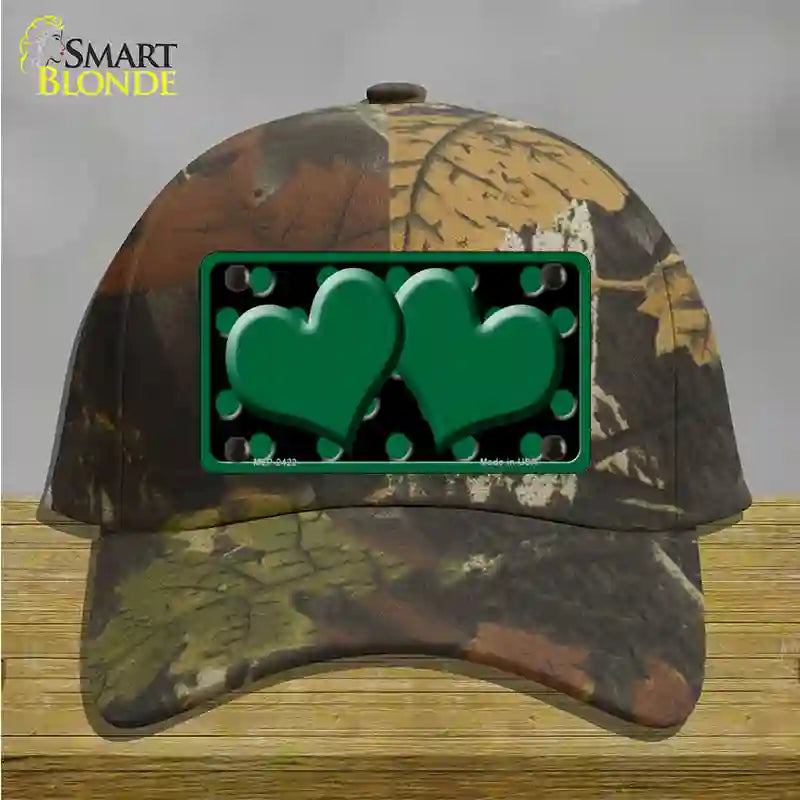 Green Black Polka Dot Green Center Hearts Novelty License Plate Hat Cotton / Camoflauge