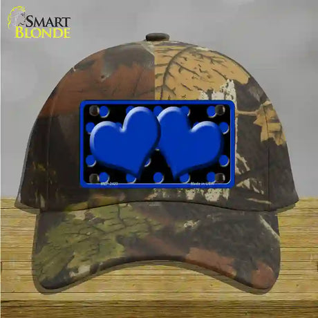 Blue Black Polka Dot Blue Center Hearts Novelty License Plate Hat Cotton / Camoflauge