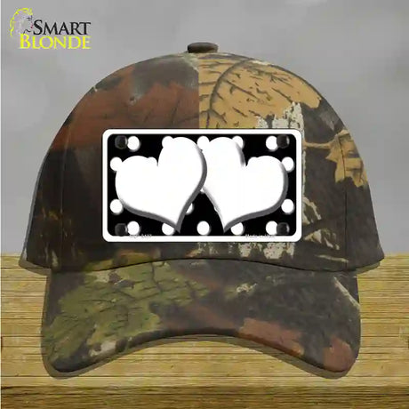 White Black Polka Dot Black Center Hearts Novelty License Plate Hat Cotton / Camoflauge