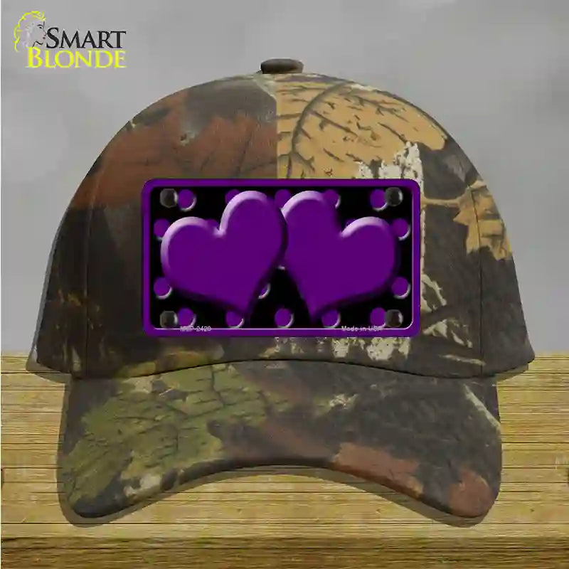 Purple Black Polka Dot Purple Center Hearts Novelty License Plate Hat Cotton / Camoflauge