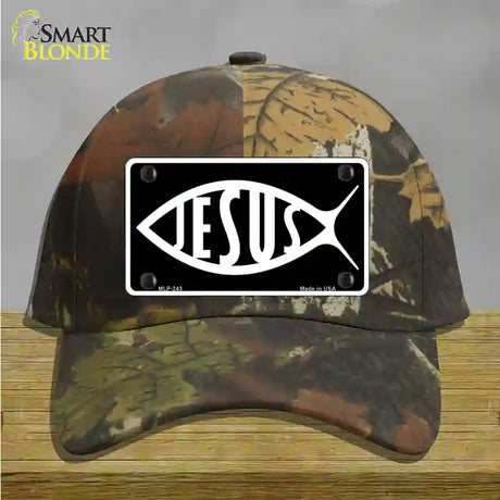 Jesus Fish Novelty License Plate Hat Cotton / Camoflauge