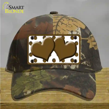 Brown White Polka Dot Brown Centered Hearts Novelty License Plate Hat Cotton / Camoflauge