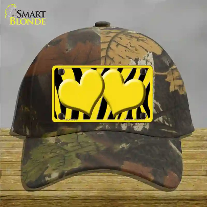 Yellow Black Zebra Yellow Centered Hearts Novelty License Plate Hat Cotton / Camoflauge