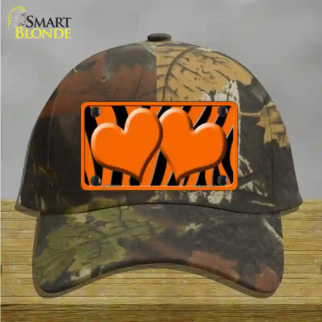 Orange Black Zebra Orange Centered Hearts Novelty License Plate Hat Cotton / Camoflauge